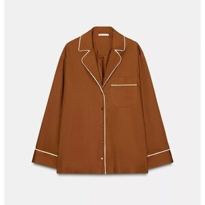 Zara Brown Poplin Pajama Shirt
